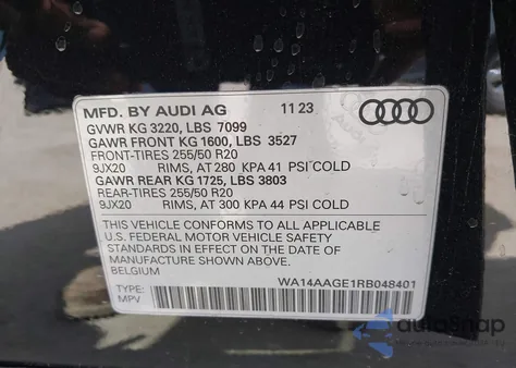 2024 Audi Q8 E-Tron Premium Quattro from USA, damaged, VIN WA14AAGE1RB048401